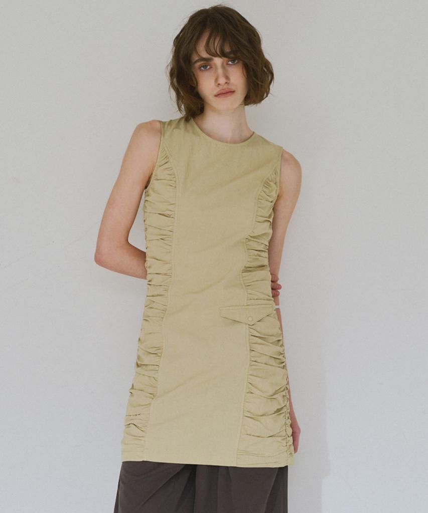Milo Woman Shirred Zip-Up Mini Dress [Pale Yellow]