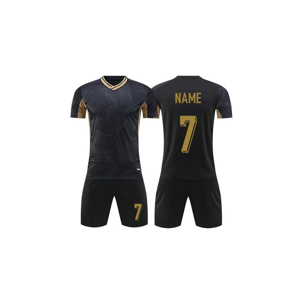 Customized Black Football Jerseys with Gold Color For Men Children Wear, Polyester Breathable Boys Girls Soccer Shirt