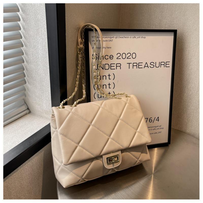 

New bag women s summer fashion versatile shoulder bag large capacity commuter diamond chain messenger bag бежевый