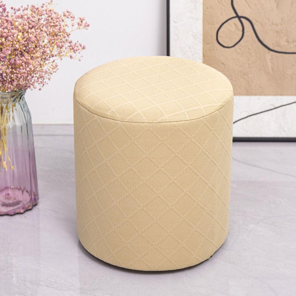 Durable Solid Color Jacquard Ottoman Cover Round Elastic Square Stool Cover Soft Footrest Slipcover Home Decor