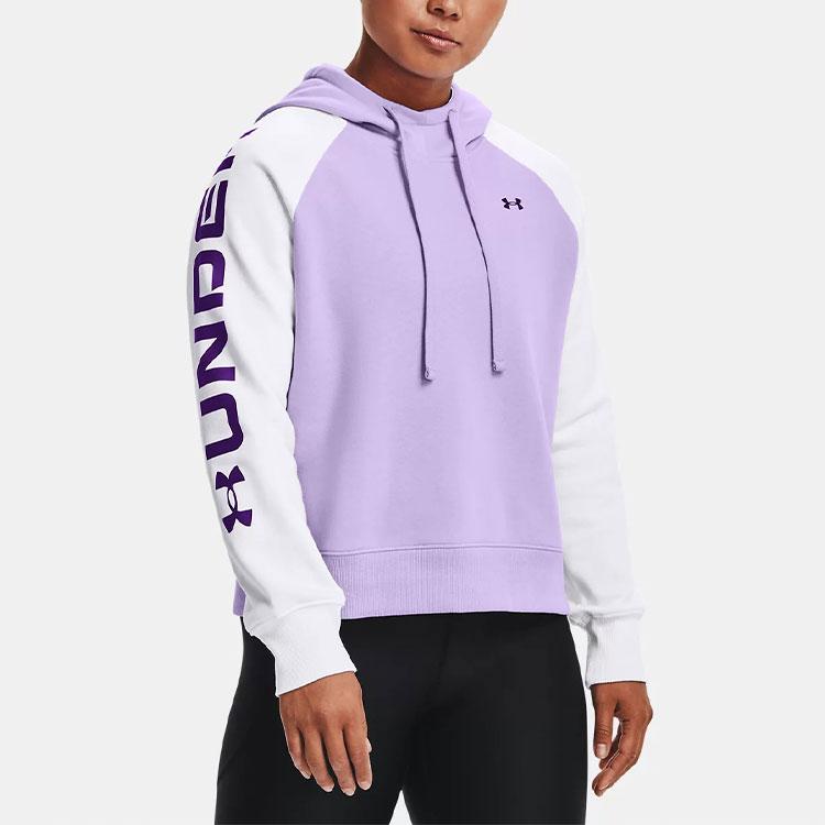 Under Armour Logo Pattern Color Block Loose Fleece Hoodie Women hoodies Purple 1365861-532
