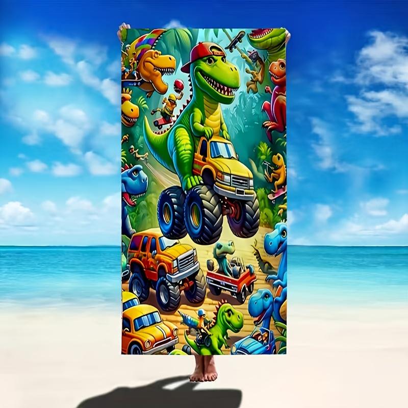 

A Delightful Microfiber Beach Towel Featuring Playful Dinosaurs And Cool Cars! Bursting with Vibrant Colors And Lively Scenes W40*H60(CM)
