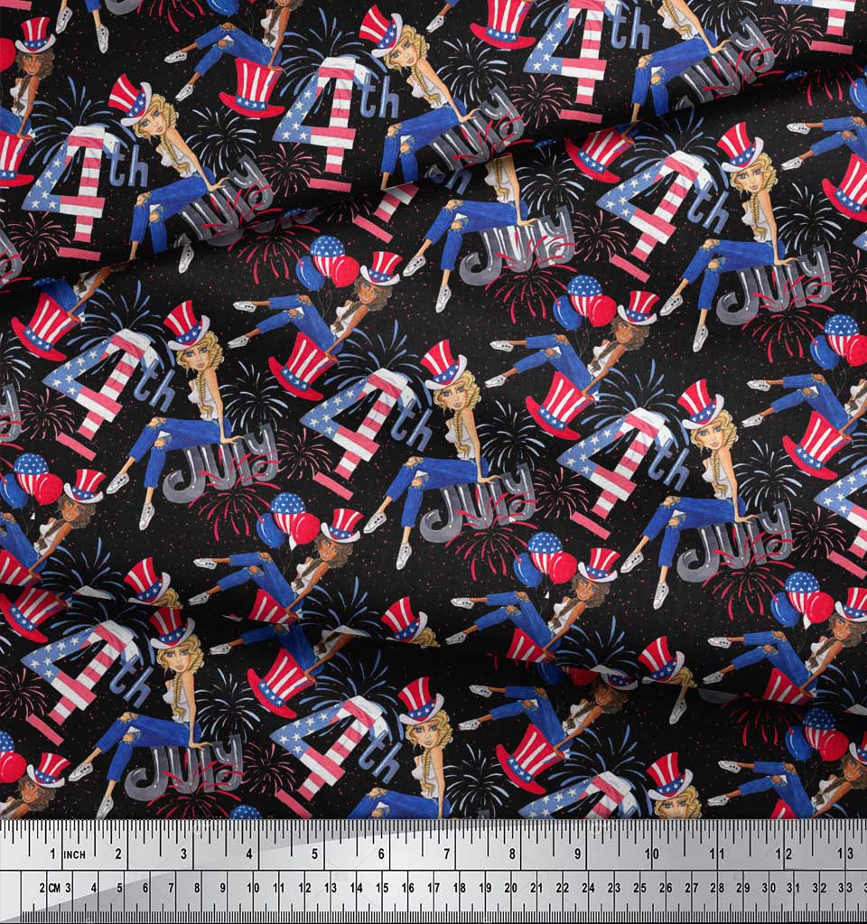 Soimoi Black Japan Crepe Satin Fabric Women,Balloon & Firecrackers Party Print Fabric by the Metre 42 Inch