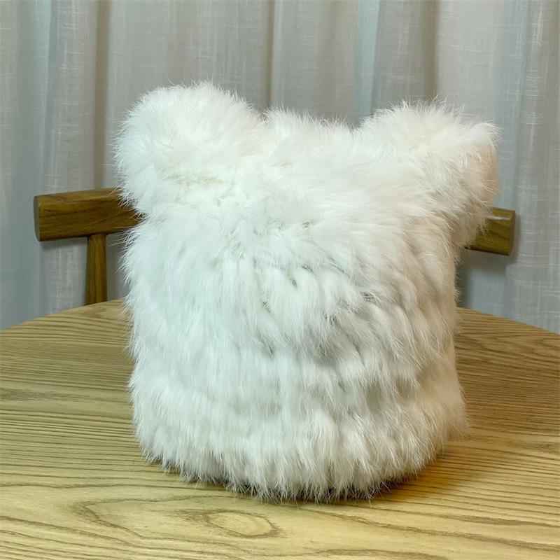 

Bear Ears Rabbit Fur Hat Women s Autumn and Winter Woolen Hat Baotou Hat Warm and Show Face Small Knitted Fur Hat Rex Rabbit Fur one size