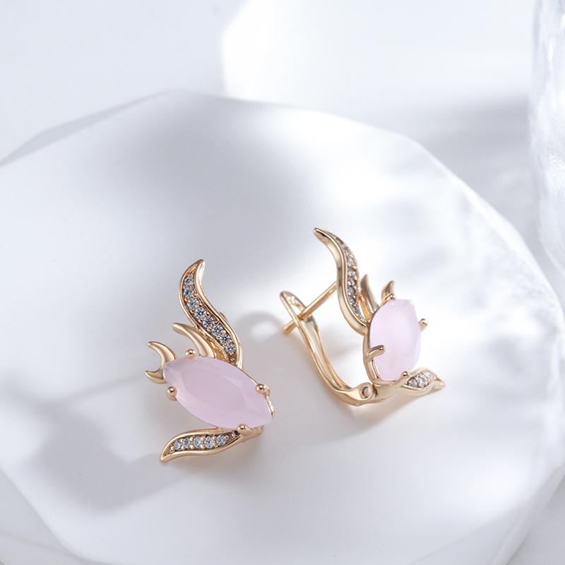 New Trendy Winged Drop Earring For Woman  Rose Gold Color Pink Natural Stone Party Wear High Quality Daily Fine Jewelry