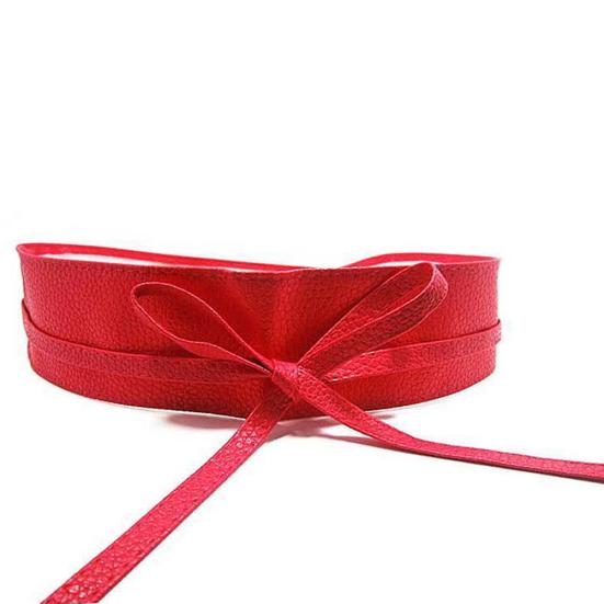 Fashion Color Faux Solid Belt Wrap Leather Waist Tie Wide Corset Dress Decor