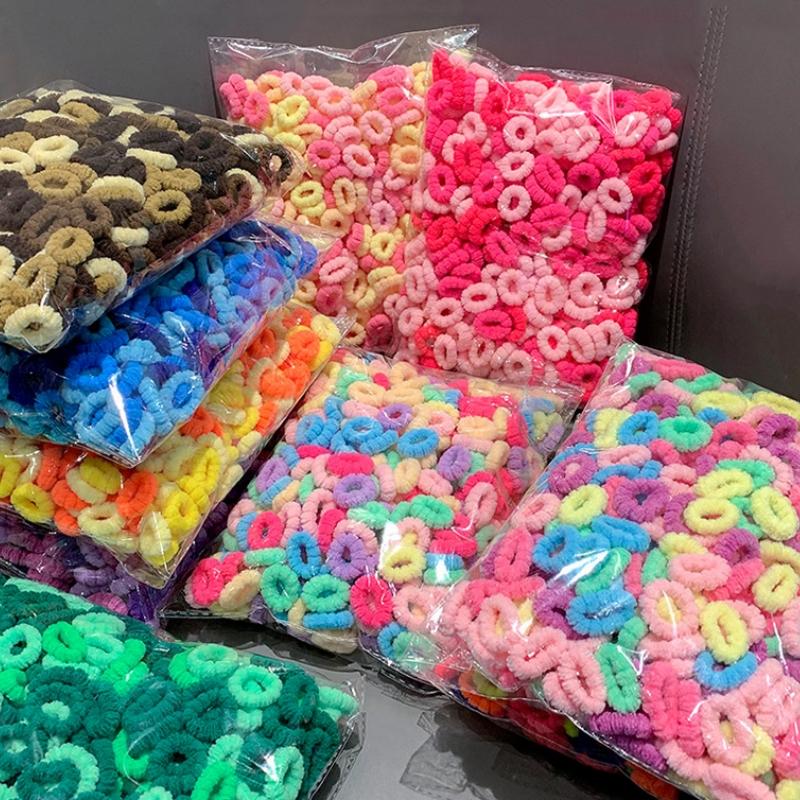 500 Stück/Set Kinder Einfarbig Gitter Welle Elastische Haarbänder Baby Mädchen Scrunchie Gummibänder Kind Süß Niedlich Haaraccessoires