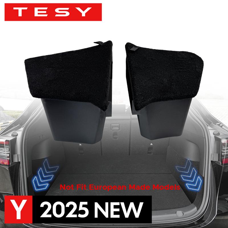 For Tesla New Model Y 2025 Launch Juniper Rear Trunck Side Storage Box with Flocking or TPE Lids Covers and Drawstring