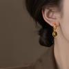 18k real gold electroplated retro geometric tiger's eye stone earrings, studs, personalized simple earrings.