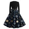 Women's Casual Fashion V Neck Christmas Printed Vintage Dress