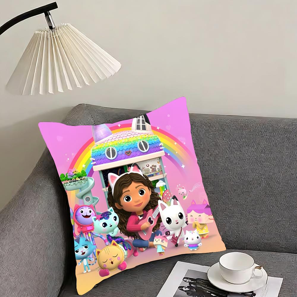 Cartoon Gabbys Dollhouse Cushion Cover Reversible Plush Pillow Cover – For car, sofa, bedroom, perfect as a gift.