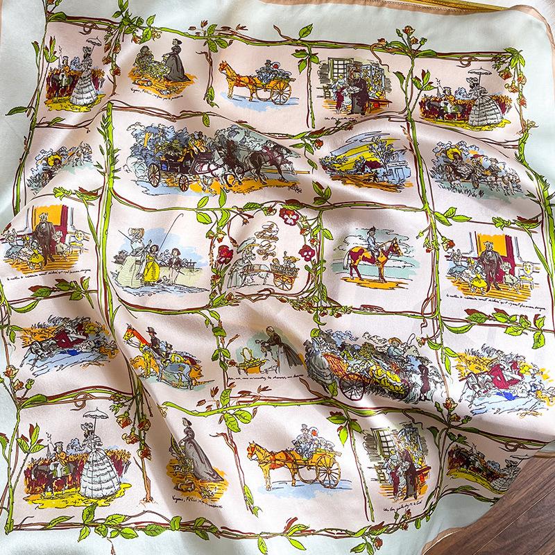 100% Natural Silk Scarf Women Square Floral Shawls Wraps Foulard Scarves Pashmina Neckerchief Female Hijab Bandana Poncho 68cm