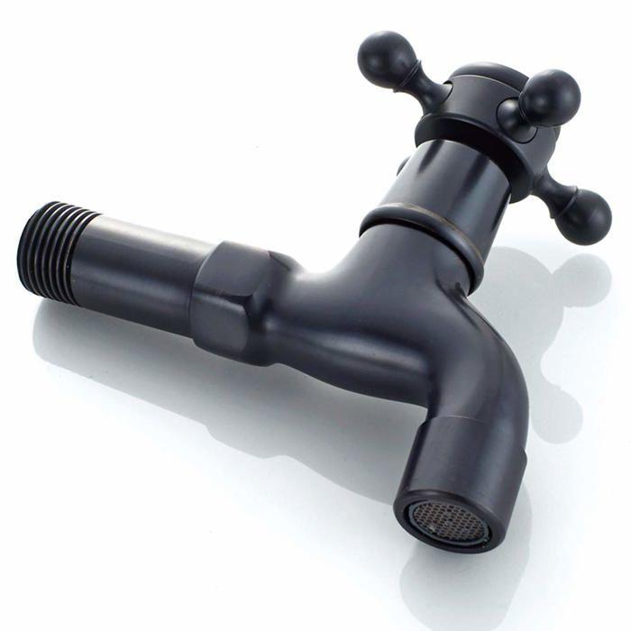 Robinet mural vintage noir pour lavabo - eau froide monocommande G1/2 en cuivre