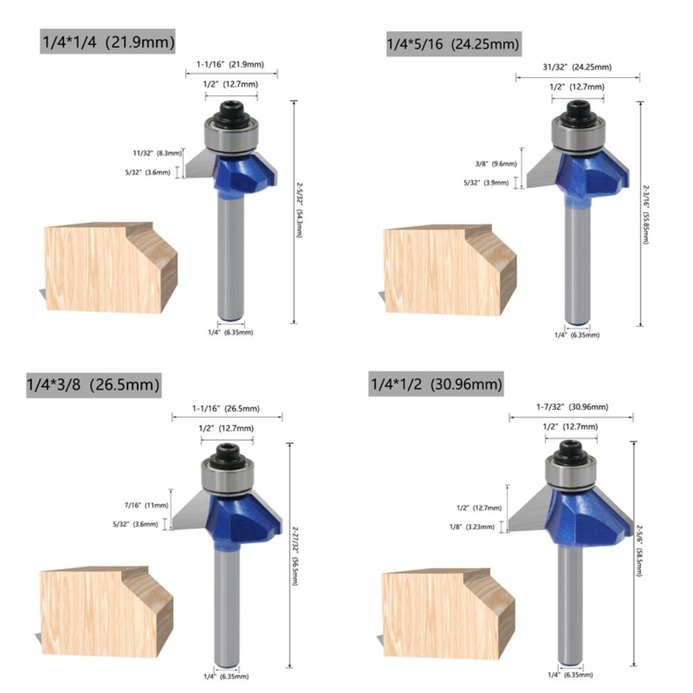1/4” Shank Chamfer Router Bit 45 Degree Wood Bits Wear-resisting Bevel Milling Cutter  Furniture