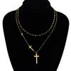 Titanium Steel Niche Premium Cross Double-layer Necklace Female Chocker Collarbone Chain Gold Mori Versatile Neck Chain