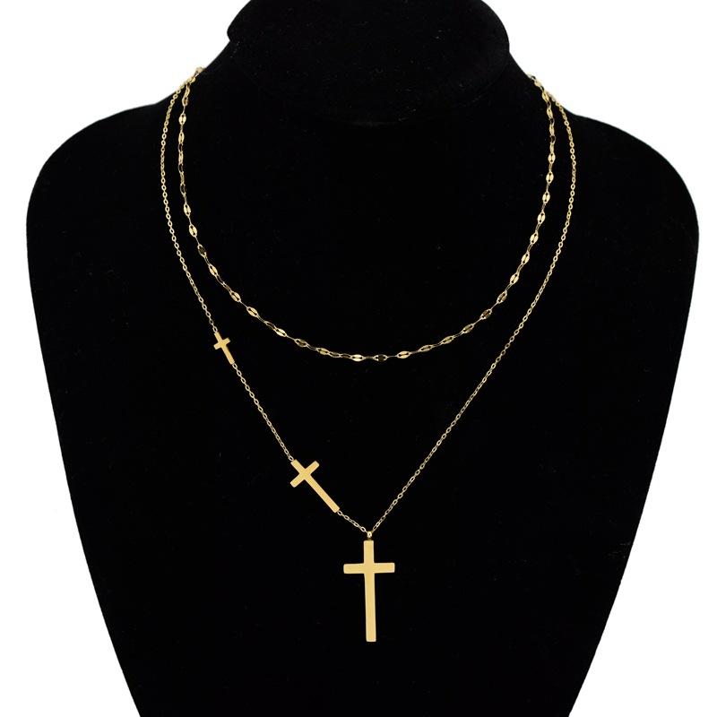 Titanium Steel Niche Premium Cross Double-layer Necklace Female Chocker Collarbone Chain Gold Mori Versatile Neck Chain