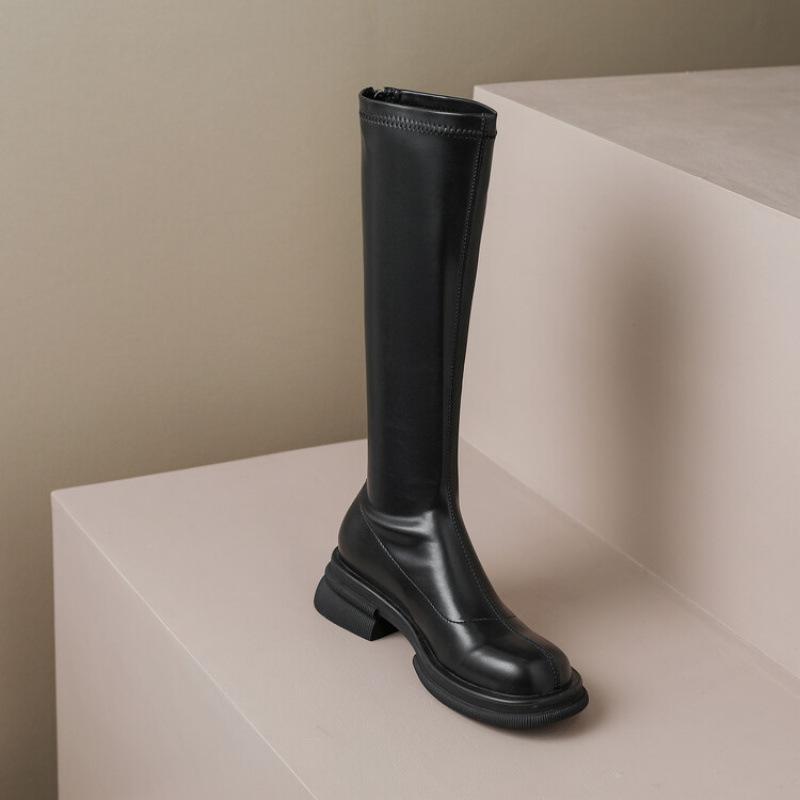 

Осень и зима однотонные с круглым носком высокие сапоги женские средний каблук большой размер женская обувь платформа нескользящие ботинки Мартина квадратный каблук удобные 39 чёрный