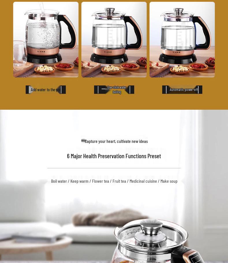 Korean Style Automatic Glass Kettle: Black & Flower Tea Maker, Multi-functional, Household.