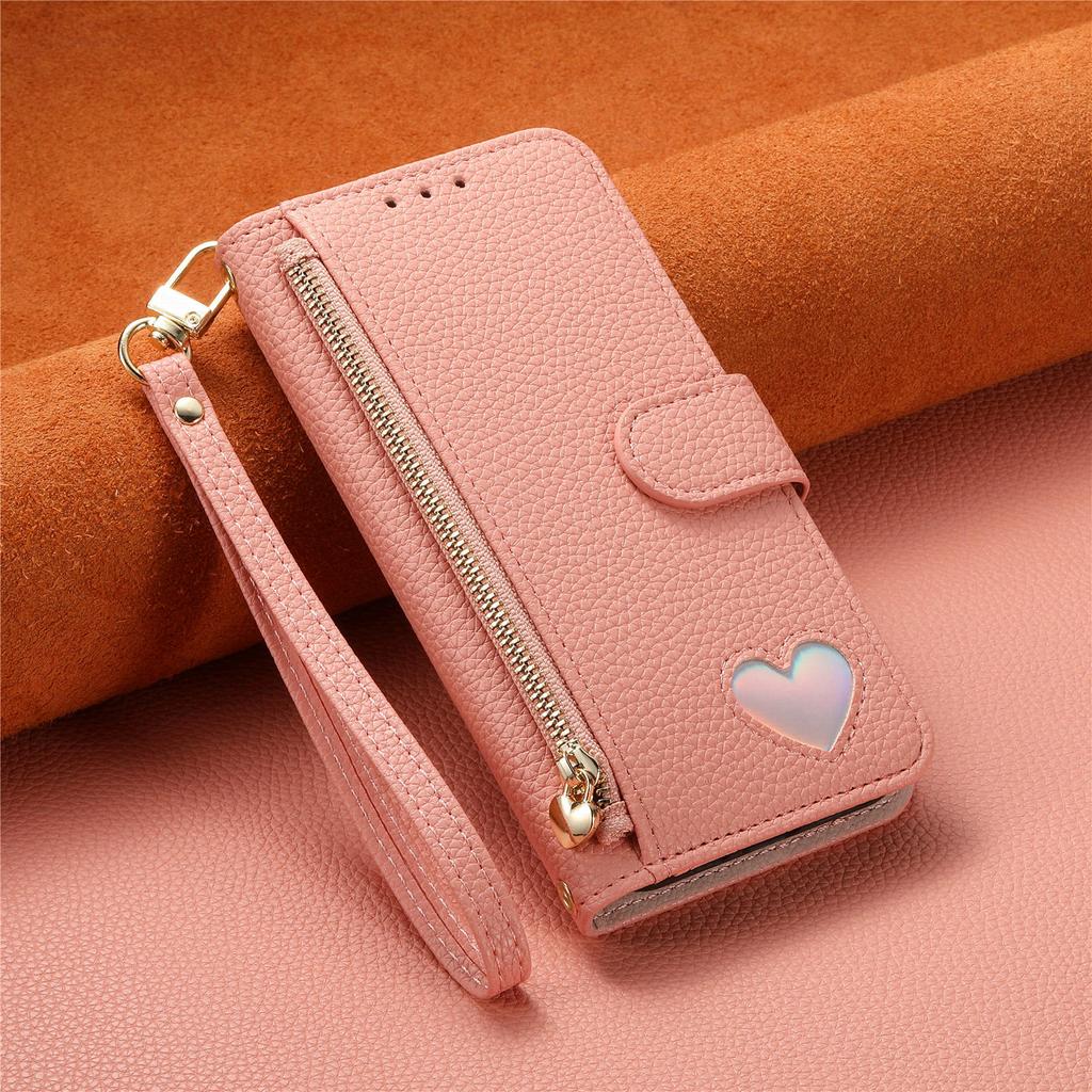 Wallet Flip Case for iPhone 17 16 15 14 13 12 11 Pro Man Air 16e 17e 7 8 Plus, PU Leather with Zipper, Card Slots, Hand Strap