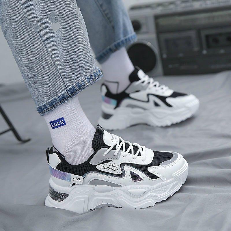 Women's Shoes Spring and Autumn New Thick-soled High-matching Board Shoes Mesh Breathable Dad Shoes Casual Sports Women's Shoes