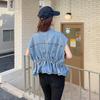 Sommer Damen Unregelmäßiges Perlen-Taillenbetontes Ärmelloses Jeans-Westen-Top