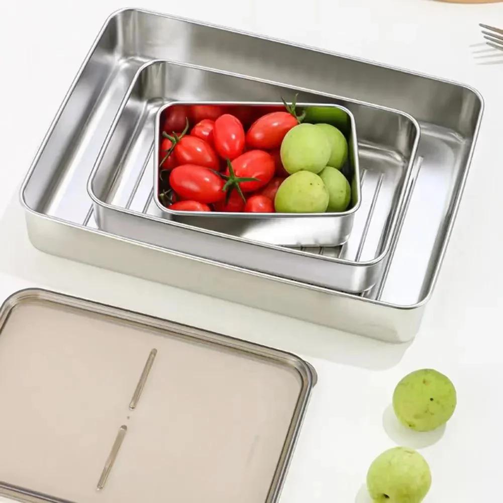 Edelstahl Kühlschrank Fleisch Aufbewahrungsbox Lebensmittel Aufbewahrungsbehälter mit Deckel Kühlschrank Organizer Behälter Küchenaufbewahrung