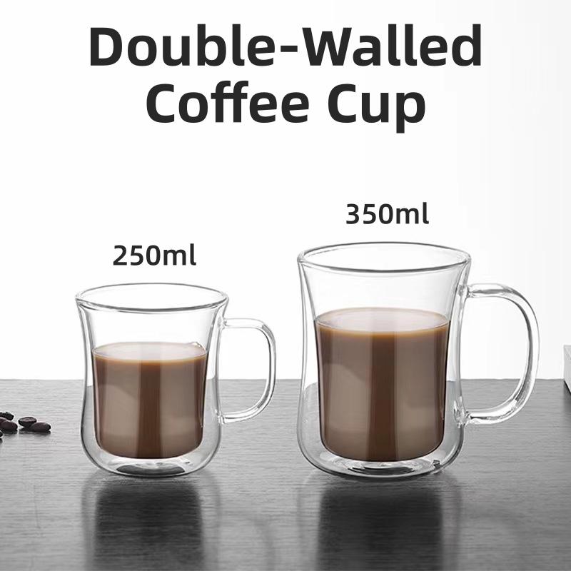 Transparent Borosilicate Double-Walled Glasses with A Handle, Suitable for Coffee, Tea, Cappuccino, Latte Macchiato Mugs