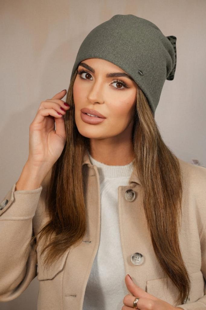 Winter Woolen Hat with Leopard Bow Color Khaki Kamea-Kiku