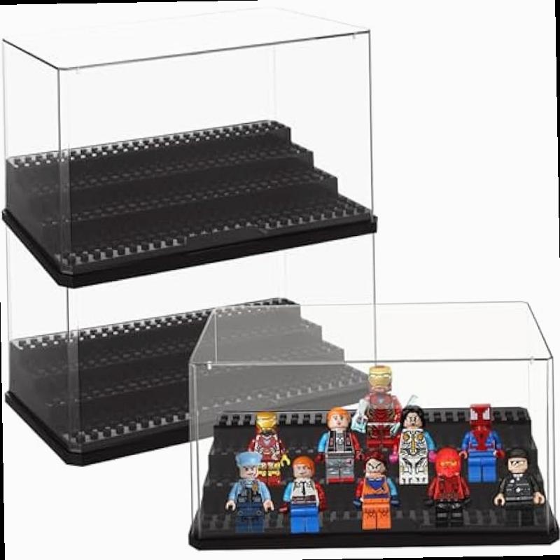 Display Case Clear Shelf Wide 3 Tier Box For Minifigures - Acrylic Protector For Small Pop Figures - Transparent Showcase Storag