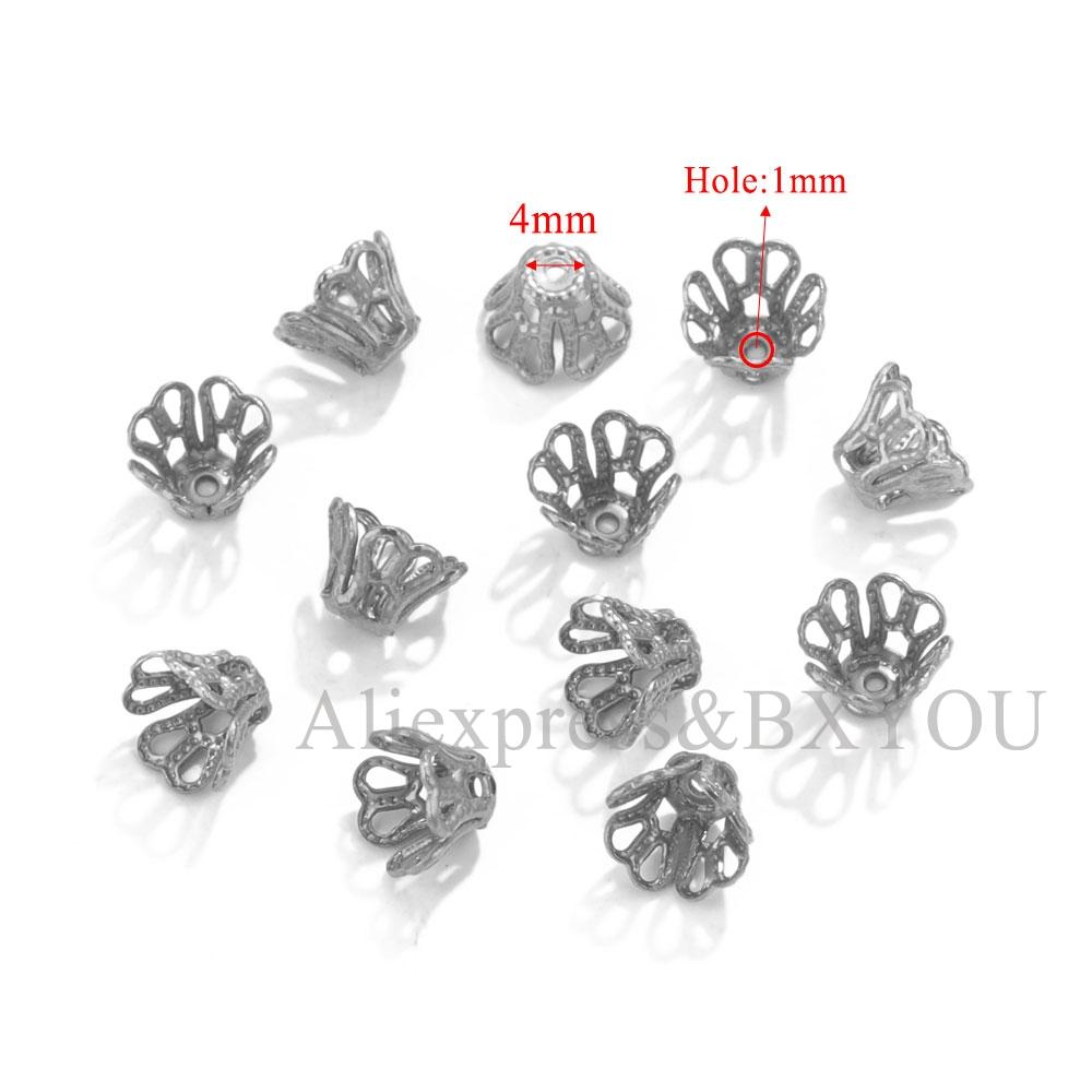 

50 шт. Бокалы для вина из нержавеющей стали, полые, с цветочным узором, в виде трубы, концевики с бусинами для DIY изготовления ювелирных изделий, расходные материалы, аксессуары