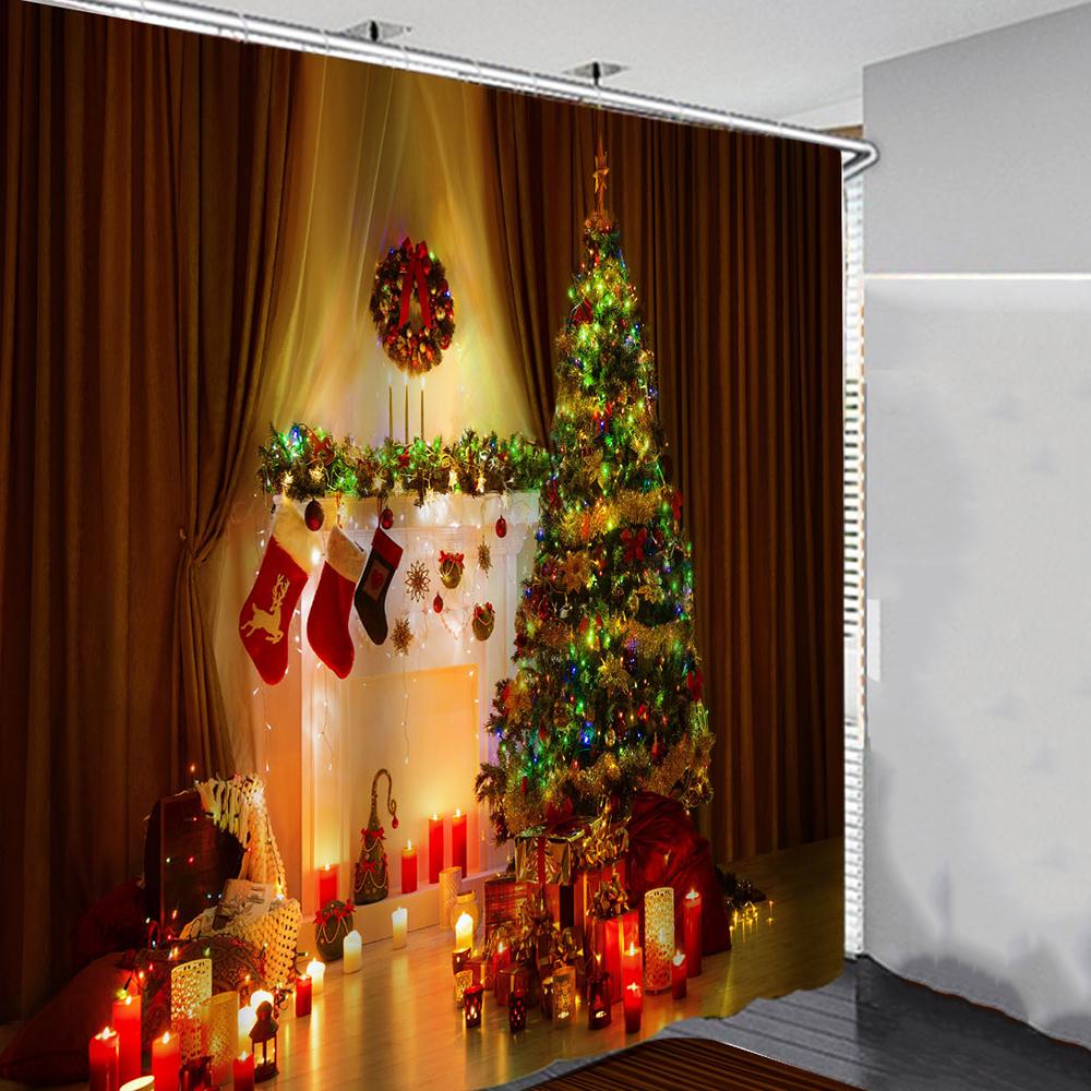 1x Christmas Shower Curtain Bathroom 180*180cm Christmas Shower Room Decorations