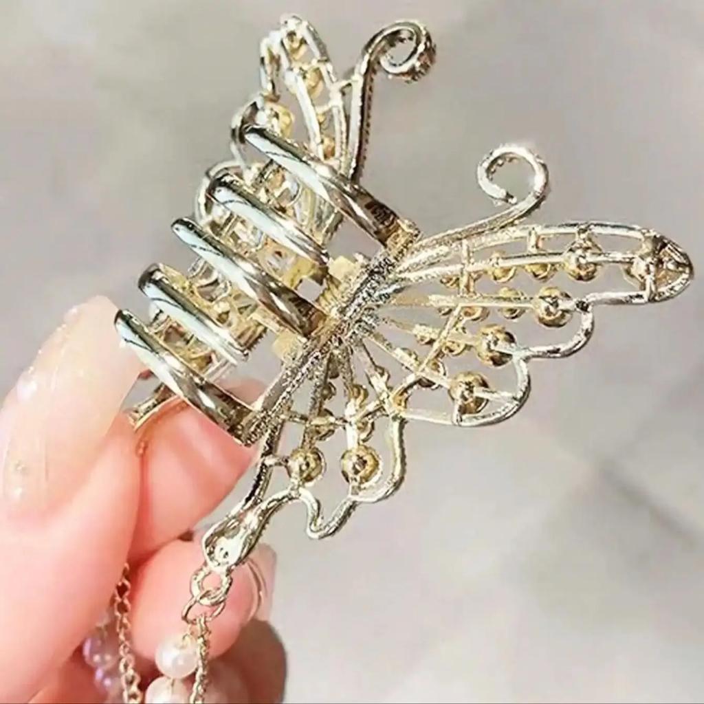 1Pcs Fashion Butterfly Tassel Openwork Pearl Hair Claws For Women Hair Accessories
