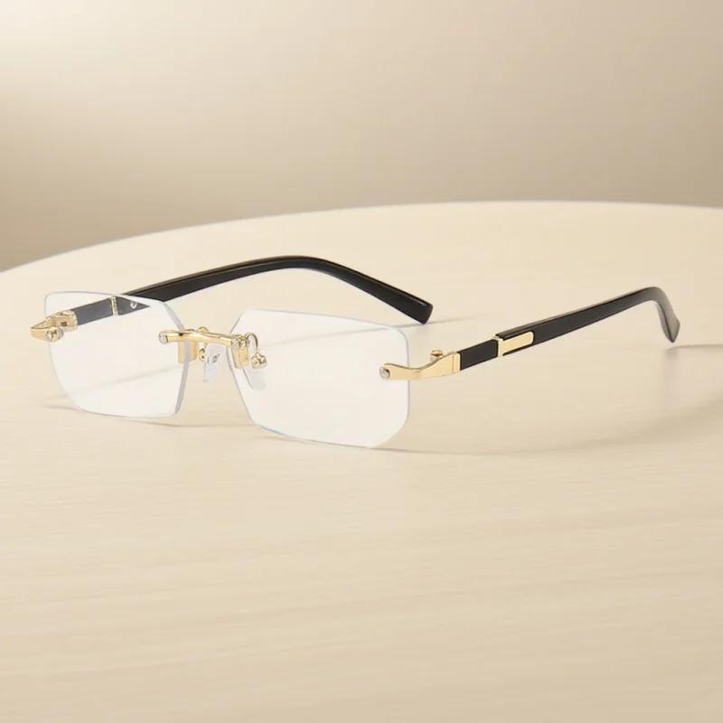 Women Men Business Style Frameless Reading Glasses Trendy Blue Light Blocking Eyewear Rimless Square Far Sighted Eyeglasses