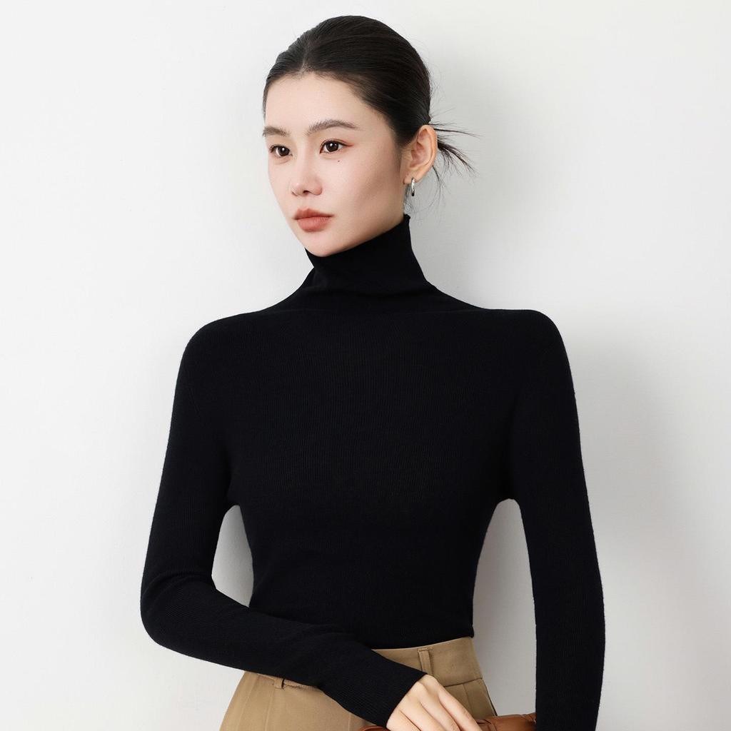 18G Soft Wool Women's Turtleneck Slim Fit Sweater, Autumn/Winter Knit Base Layer, Machine Washable