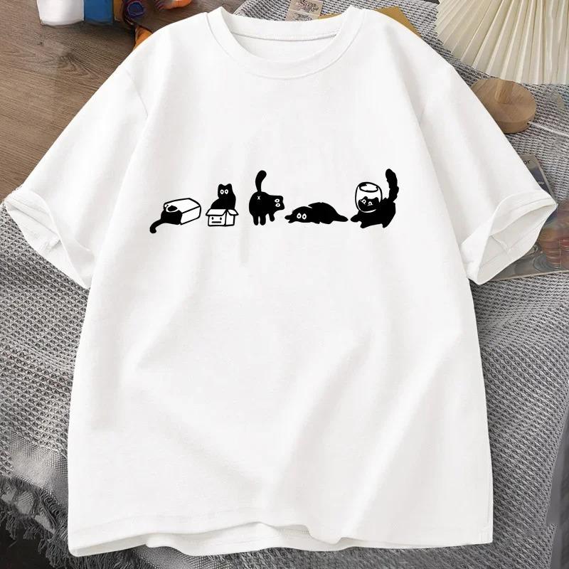 Five Mood Cats T-Shirts Cat Mom Tee Funny Short Sleeve Cat Lovers T Shirt Women Casual O Neck Summer Tops Summer Streetwear Y2K