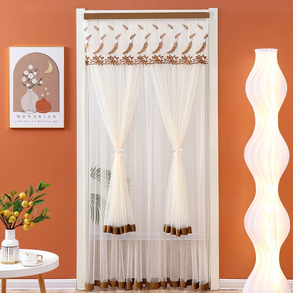 Double Layer Anti-mosquito Door Curtain Fabric Lace Self-adhesive Door Decorative Screens Gauze Breathable Partition Curtain