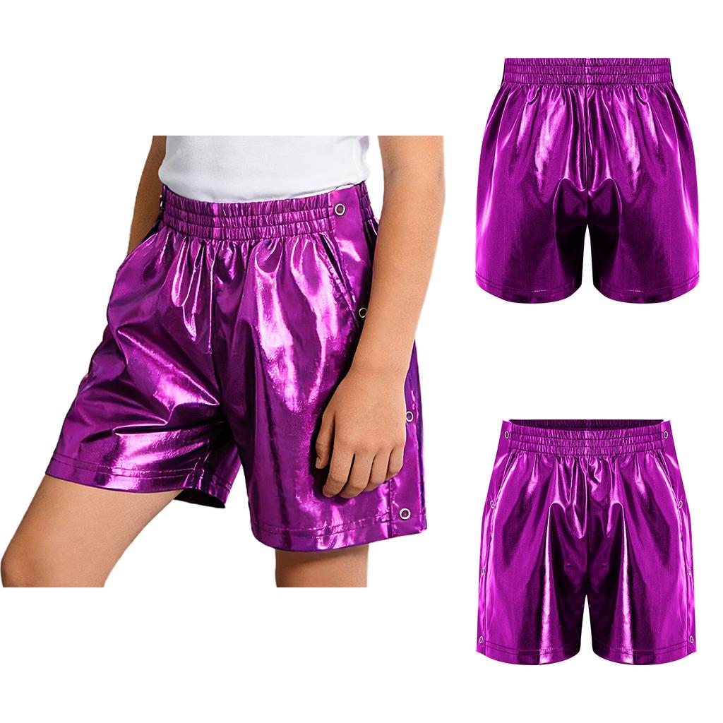 Children‘s Hip Hop Dance Shorts Metallic Finish Elastic Waistband Tear Away Side Buttons with Pockets for Stage Recital