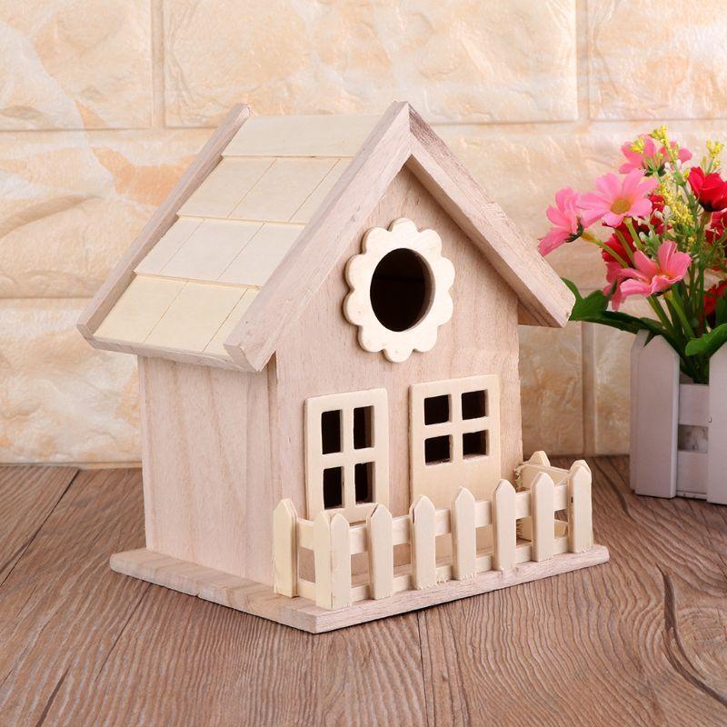 Wooden Bird House Breeding Cage Fence Box Nest Garden Backyard Home Decoration
