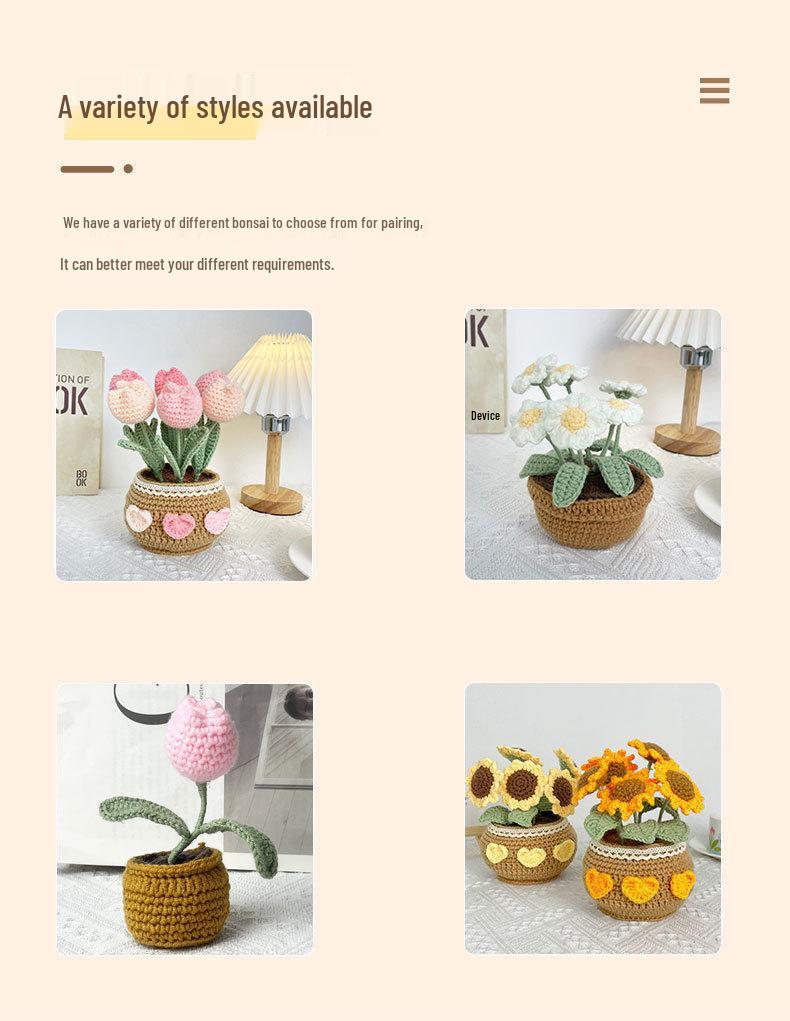 Crochet Tulip & Daisy Potted Bouquet Kit - Yarn Flowers & Ornaments