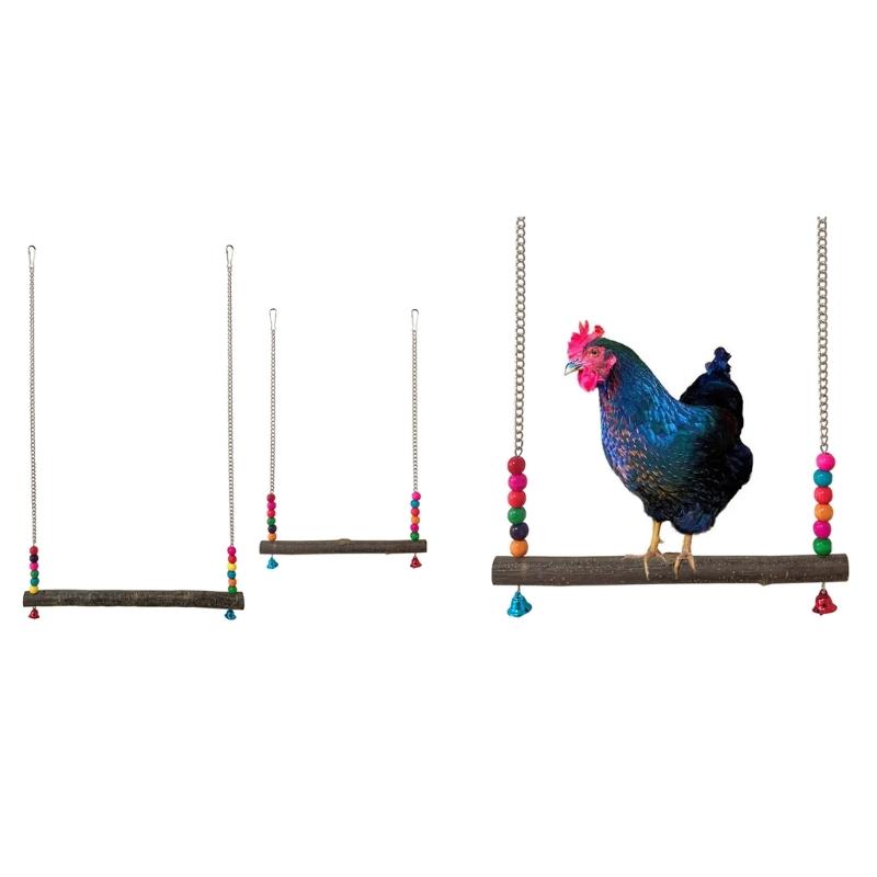 Parrots Toy Hammock Swing Toy Swing Standing Training Supplies Toy Wood Hammock with Colorful Beads Toy