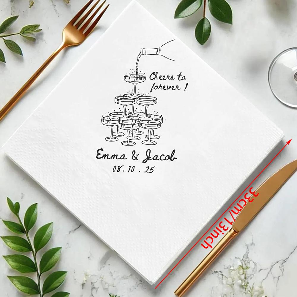 20Pcs Custom Cheers To Forever Wedding Napkins Engagement Party Napkins Champagne Tower Napkin Bachelorette Party Decoration
