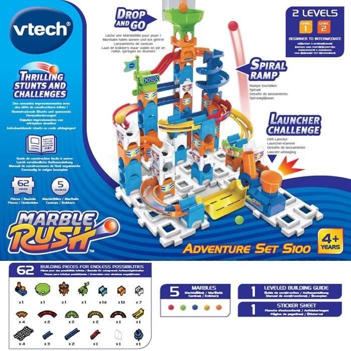 Circuit à billes vtech marble rush - adventure set s100 - 61 pièces et 5 marblebilles incluses