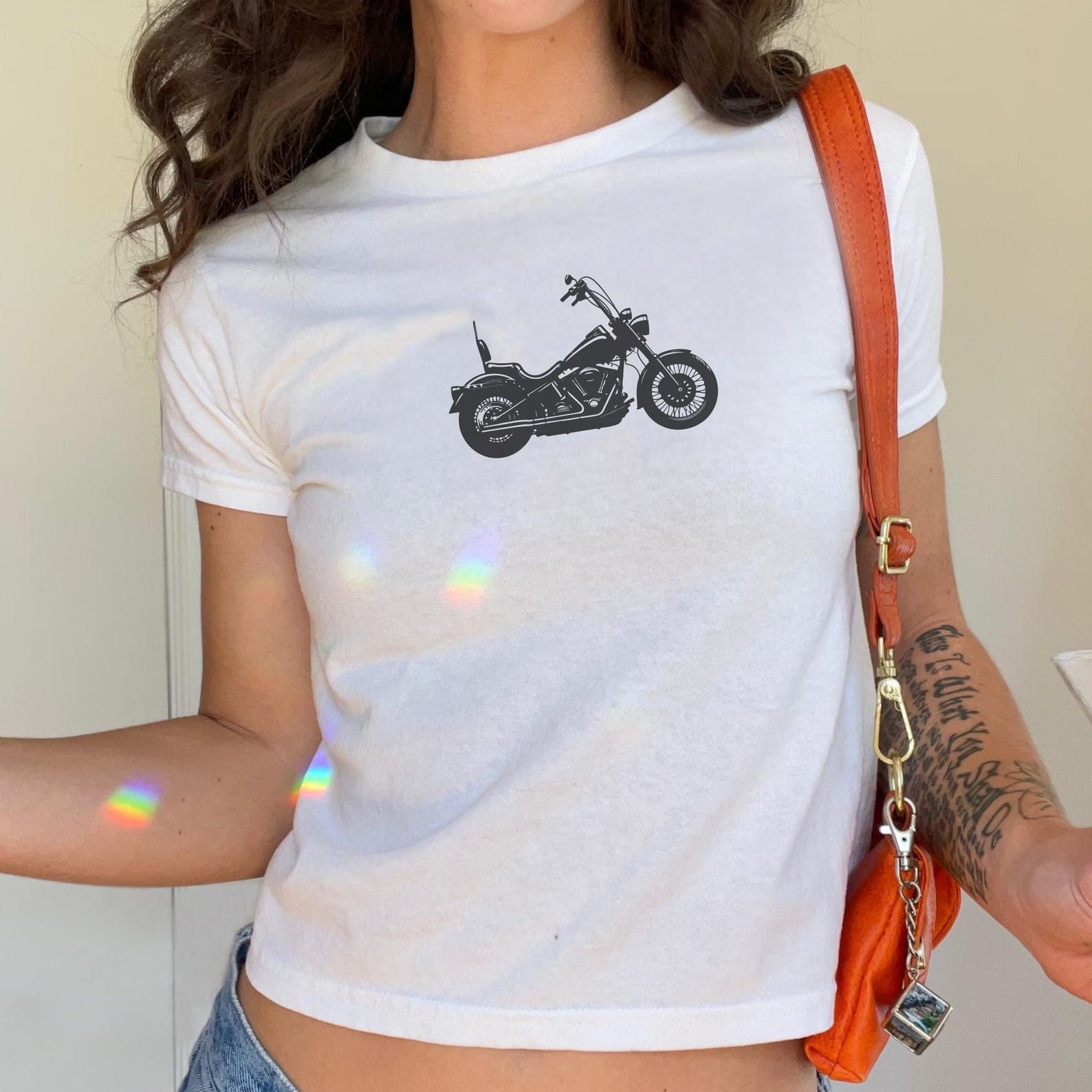 Motorcycle Graphic Baby Tee: Y2K Crop Top 4XL