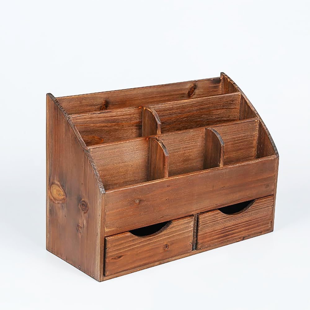 Juleduo Schreibtisch Buchständer, Bücherregal, Organizer, Kleinteileaufbewahrung, Schublade, Tischplattenaufbewahrung, Holz-Zubehörregal, Fernbedienungshalter (Braun)