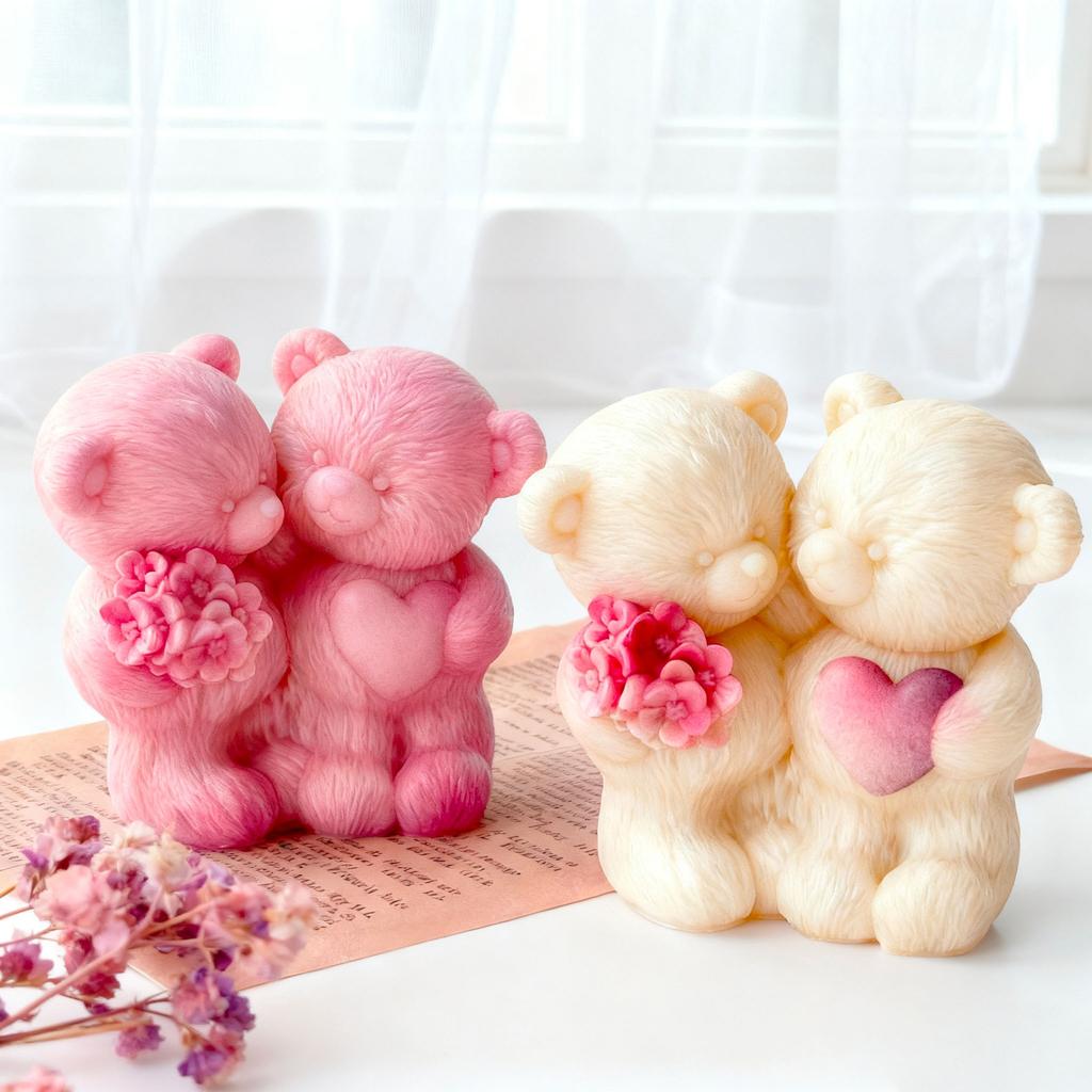 Handmade Valentine's Day Gifts Aroma Candle Plaster Silicone Mold DIY Couple Bears Home Decoration Crafts Making Mould