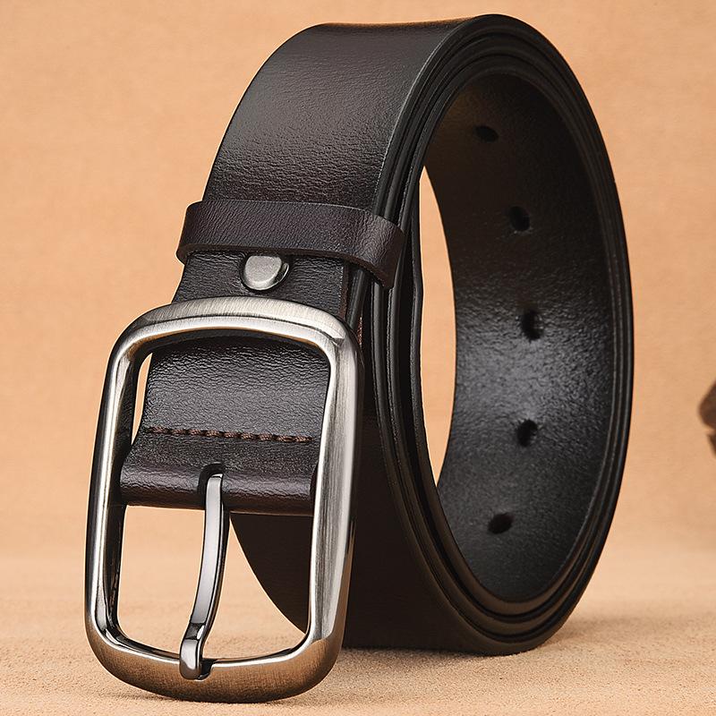 Kožený pánský opasek s kolíčkovou přezkou Dvouvrstvá hovězí kůže Pánský retro opasek Ležérní pánský opasek