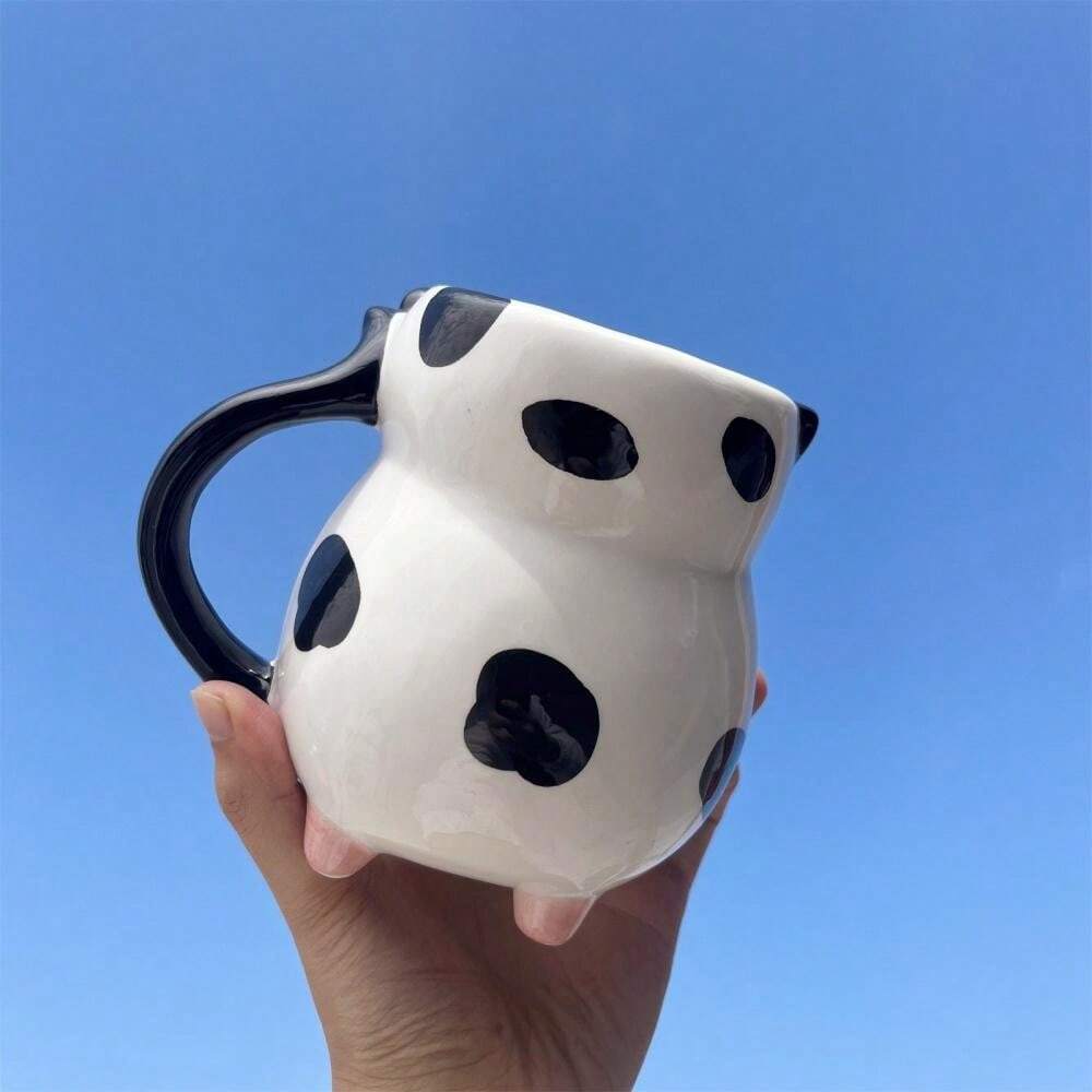 1pc Cute Cow Ceramic Mug, Handmade Large Capacity Milk Cup, Animal Themed Juice Cup, Birthday, Christmas, Valentine's Day Gift Back To School