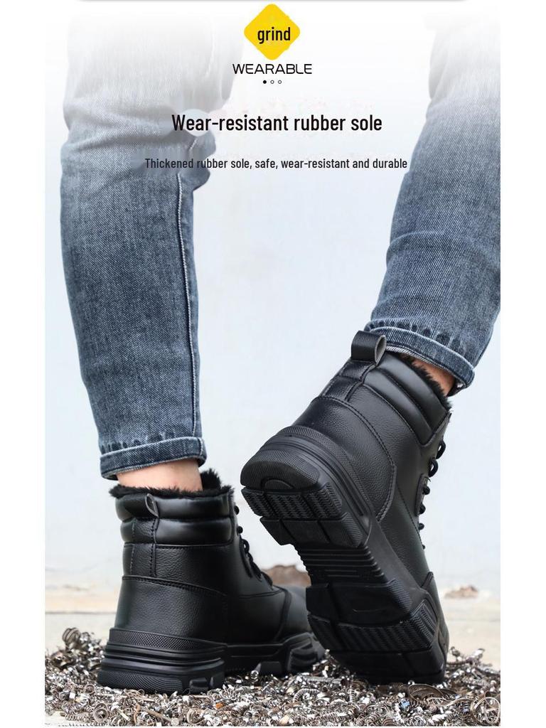 Pánské kotníkové nepromokavé zimní bezpečnostní boty - Odolné proti nárazu, Odolné proti propíchnutí, Podšívka ze sametu a bavlny