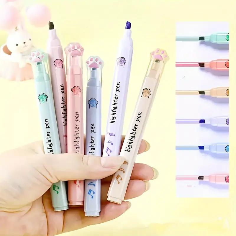 6pcs Cat Paw Highlighters – Fun, Vibrant Markers for Students & Office Note-Taking