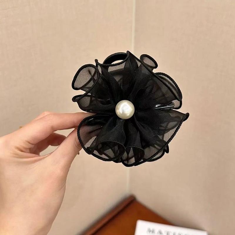 Netzstoff Blume Haarklammer Elegant Perle Hinterkopf Haarspangen Damen Knospe Hai-Klammer Mädchen Haaraccessoires